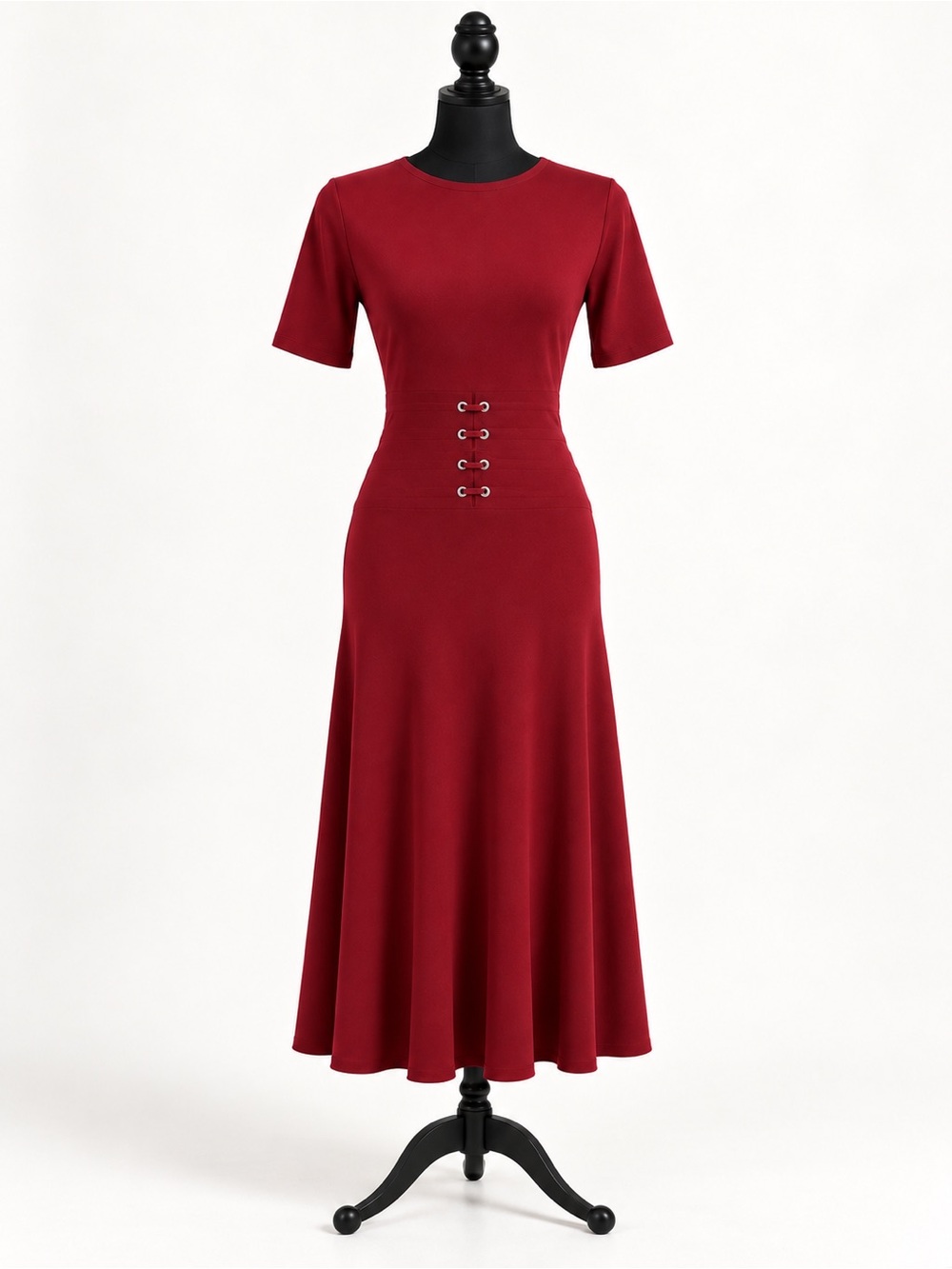 ANTONIO MELANI Red Short-Sleeve Fit-and-Flare Midi Dress